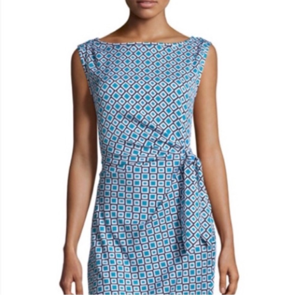 NWT Diane Von Furstenberg New Della Sleeveless Sheath Dress new blue Side Tie